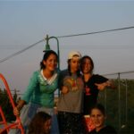 Teens on playground equipment